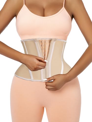 Atbuty Kurzer Torso-Taillentrainer, Cincher, Korsett, Unterbrust-Korsett, Körperformer, Latex, Sportgürtel, Beige (22,9 cm kurzer Oberkörper, 9 Stahlknochen, Reißverschluss), Large von Atbuty