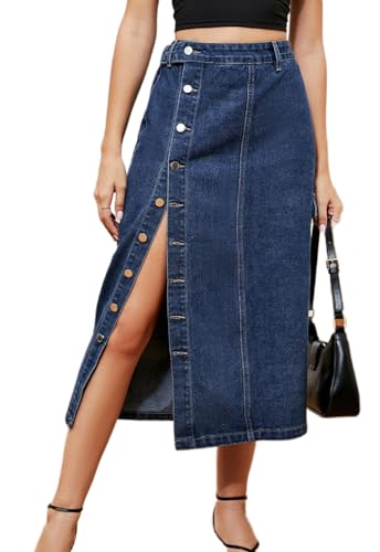 Atditama Damen Twill Baumwolle Multi-Pocket Cargo Rock High Rise Elastische Taille Lange Jeansrock mit Taschen, 028 Denim Blue, 38/40 DE von Atditama