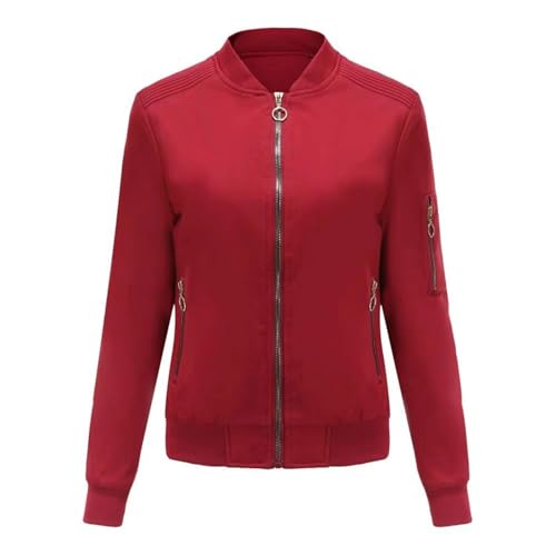 Frühling Herbst Frauen Kurze Jacke Ärmel Kragen Sport Dünne Mantel Farbe Weibliche Oberbekleidung, Rot/Ausflug, einfarbig (Getaway Solids), 3XL von AteecO