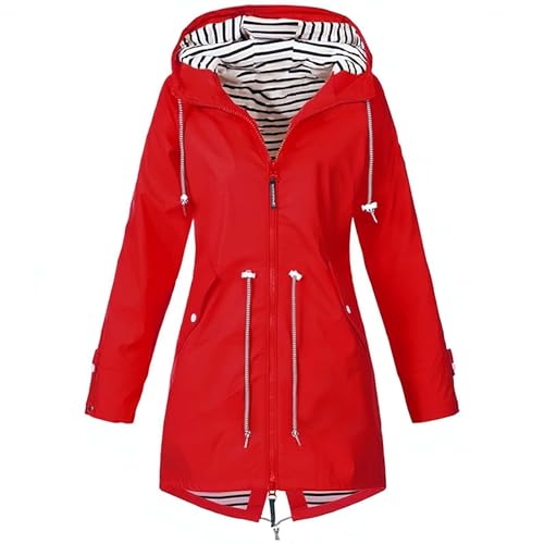 AteecO Frauen Jacke Mantel Übergang Kapuzenjacken Outdoor Kleidung Oberbekleidung Frauen Leichte Regenmantel, Rot/Ausflug, einfarbig (Getaway Solids), S von Ateeco