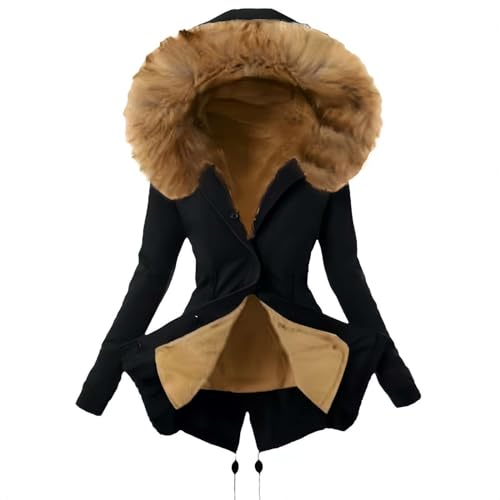 Daunenmantel mit Kapuze Damen Winter Herbst Jacke Mantel, Schwarz, Small von Ateeco