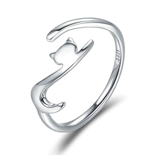 Ategazza Damen Ring Katze 925 Sterling Silber Offener Verstellbarer Ring mit Süßem Design GA01 (Silber1) von Ategazza