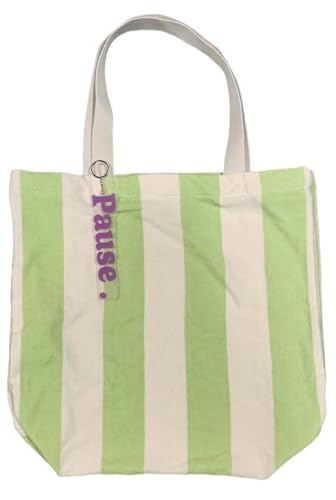 Atelier Kokoro Strandtasche aus Frottee, gestreift – Kollektion PAUSE Pastell – mit Grigri Acryl "Pause", grün von Atelier Kokoro