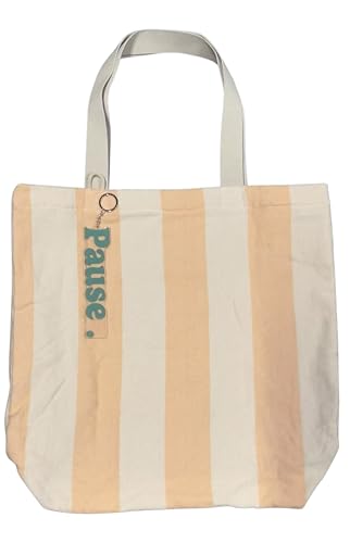 Atelier Kokoro Strandtasche aus Frottee, gestreift – Kollektion PAUSE Pastell – mit Grigri Acryl "Pause", pfirsich von Atelier Kokoro