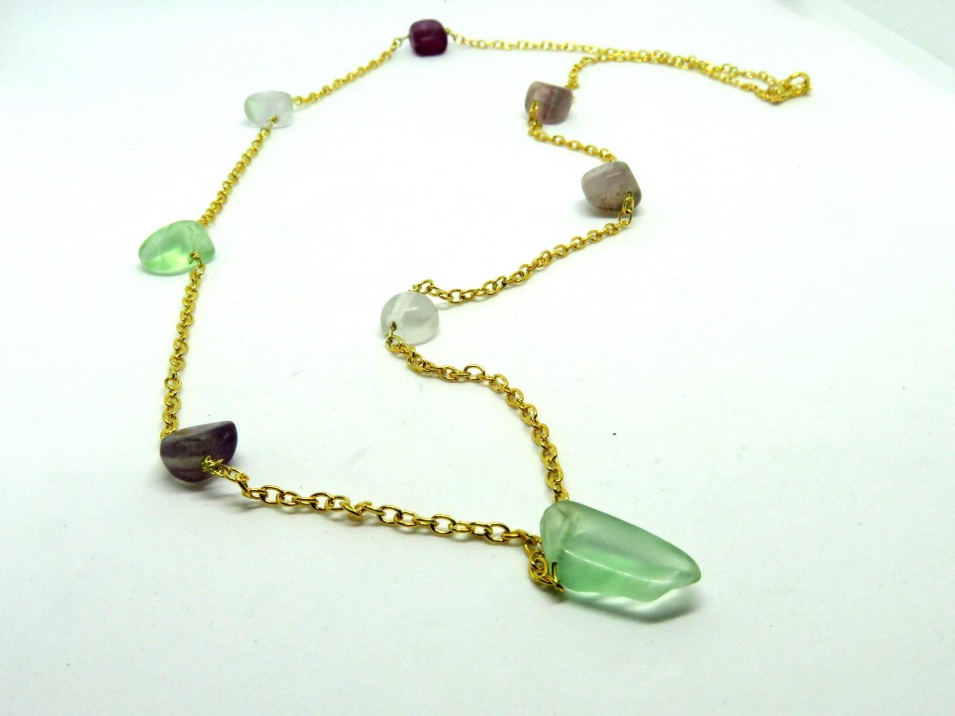 Regenbogen Fluorit Halskette 14K Gold Fill Kette, Edelstein Satelliten Schmuck Regenbogen Fluorit Halskette 14K Gold Fill Kette, Edelstein Satelliten Schmuck von Atelier11Design
