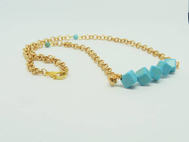 Türkis Würfel Kette Rosegold Erbskette, Boho Edelstein Schmuck Türkis Würfel Kette Rosegold Erbskette, Boho Edelstein Schmuck von Atelier11Design
