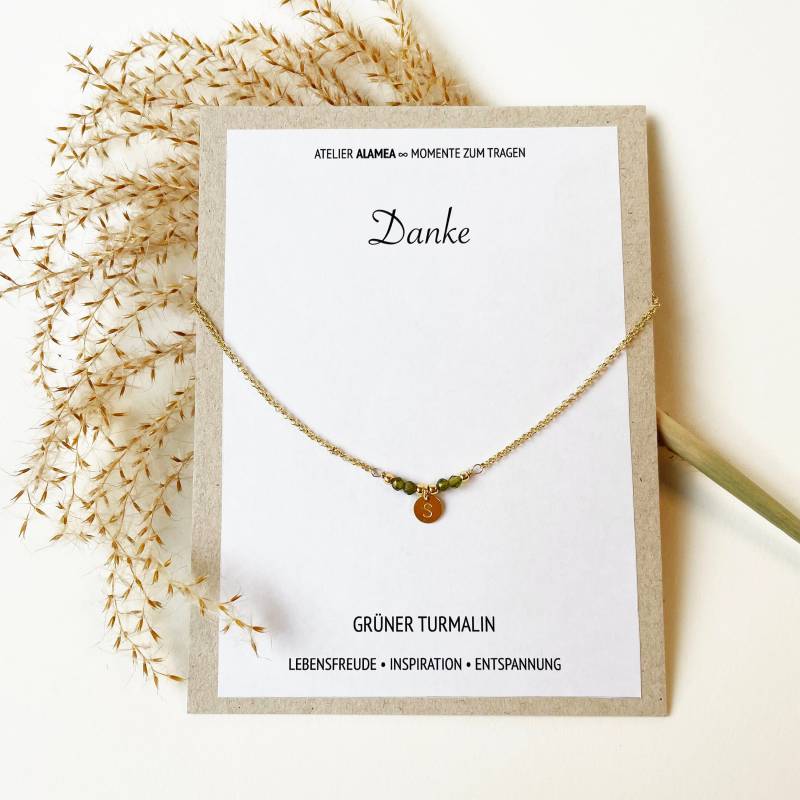Edelstein Kette Turmalin Kleines Dankeschön Mit Initialen Freundschaft Geschenk Ruhestand Personalisierte 925Er Silber Vergoldet von AtelierAlamea