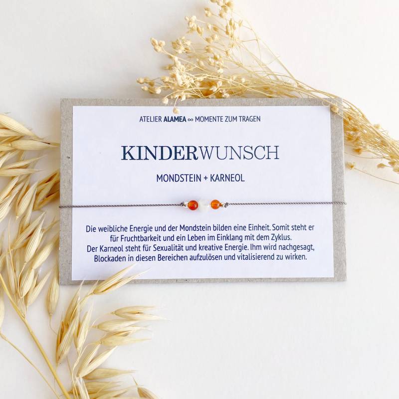 Geschenk Kinderwunsch Glücksbringer Schwangerschaft Schutz Armband Furchtbarkeitsarmband Heilstein Silber Schmuck Mondstein Karneol von AtelierAlamea