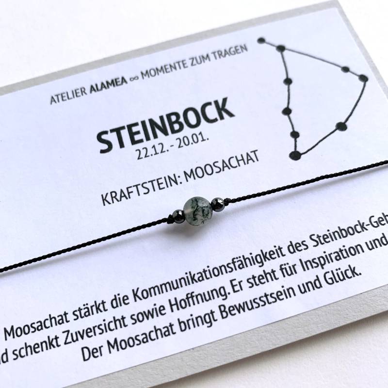 Sternzeichen Steinbock Wunscharmband Glücksarmband Moosachat Geburtstagsgeschenk Armband Freundschaftsarmband Geschenk Astrologie von AtelierAlamea