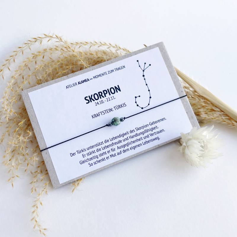 sternzeichen Skorpion Wunscharmband Glücksarmband Türkis Edelstein Geschenk Armband Astrologie Kraftstein Kleines Geburtstag von AtelierAlamea