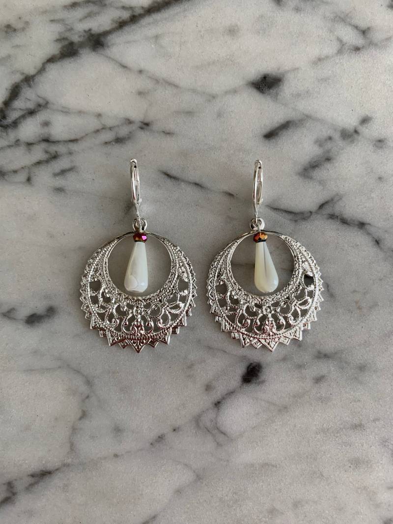 Silber 12 Mikron Ohrstecker Und Echte Perlmutt von AtelierAlecParis