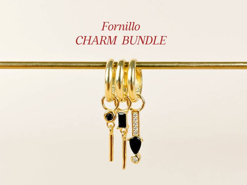 Charm Bundle With 3 Sterling Silver Gold Plated Charms Mix & Match Earring Black Cubic Zirconia von AtelierAmalfi