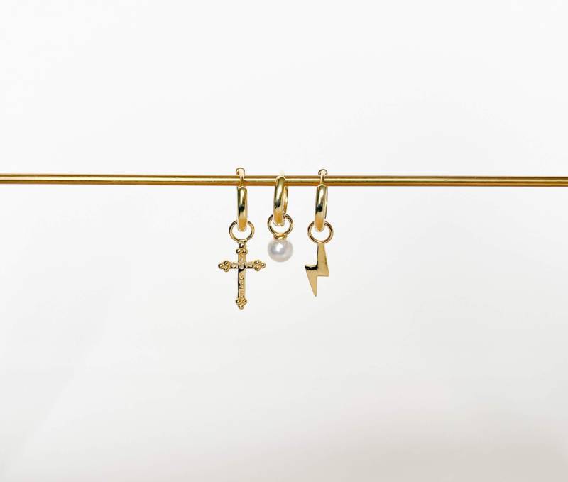 Earring Charms Gold Sterling Silver Mix & Match Charms Cross Charm Flash Round Pearl von AtelierAmalfi