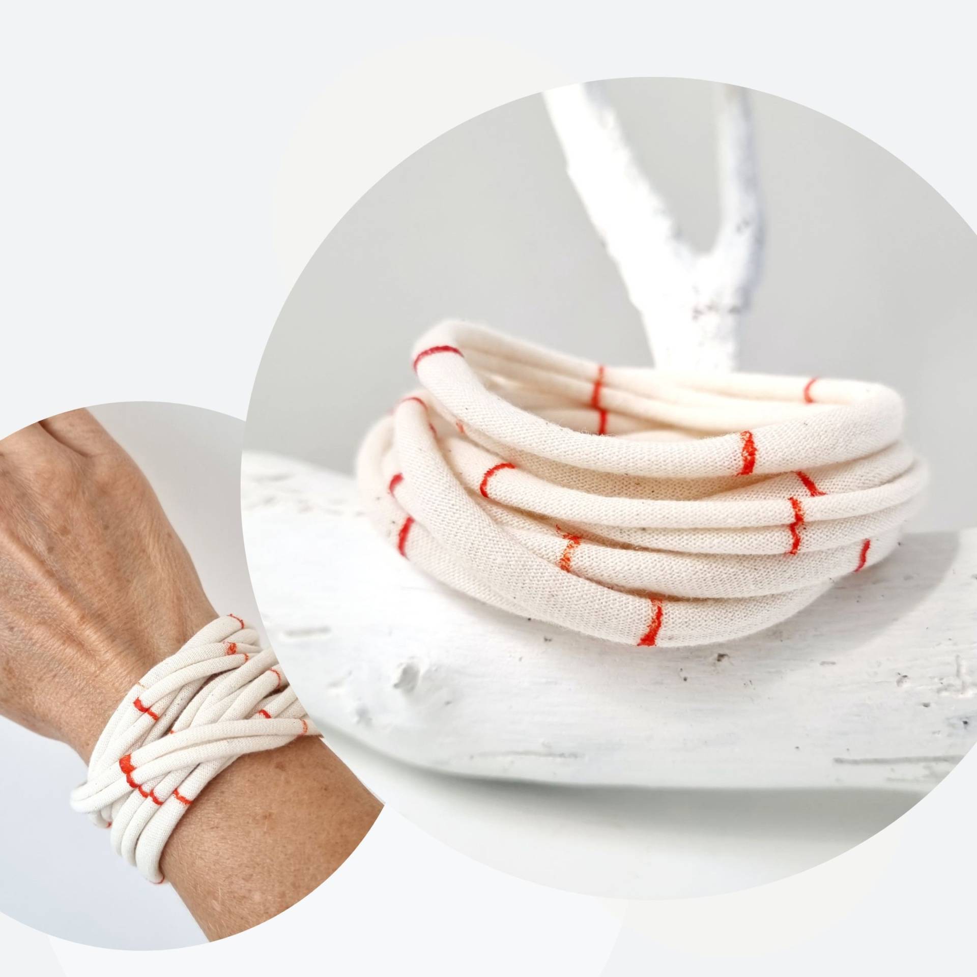 Armband Wickelarmband Stoff, Handgefertigt, Beige Mit Effekten in Orange, Textilschmuck Jersey, Auch Als Halskette Tragbar, Tattoo Cover Armband Wickelarmband Stoff, Handgefertigt, Beige Mit Effekten in Orange, Textilschmuck Jersey, Auch Als Halskette Tragbar, Tattoo Cover von AtelierAndreaTraub