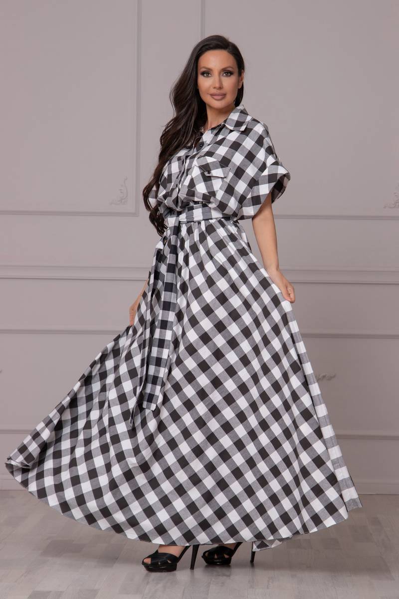 Schwarz-Weißes Baumwollkleid Mit Büffelmuster, Langes Formelles Hemdkleid, Maxikleid in Übergröße, Stilvolles Karokleid, Feminines Festliches Schwarz-Weißes Baumwollkleid Mit Büffelmuster, Langes Formelles Hemdkleid, Maxikleid in Übergröße, Stilvolles Karokleid, Feminines Festliches von AtelierAstraea