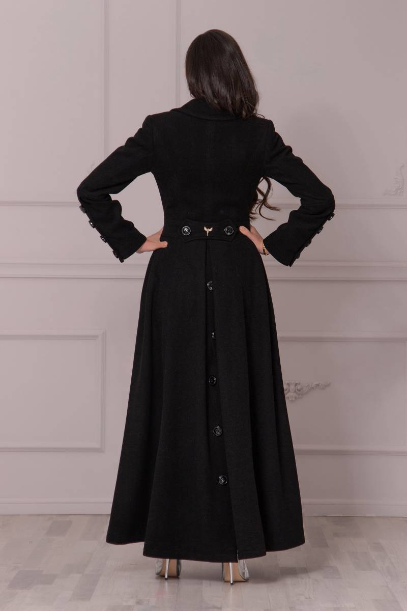 Wolle Goth Winter Schlitze Mantel, Viktorianisch Inspirierte Taillierte Jacke Schwarze Prinzessin Bodenlanger Edwardian Gehmantel von AtelierAstraea