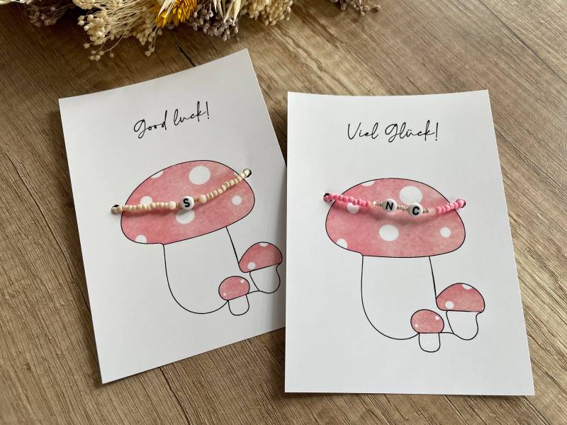 Armband Mit Karte - Pilz, Fliegenpilz Viel Glück, Good Luck Personalisiertes Geschenk, Karte, Glückwunsch, Glückwunschkarte von AtelierBalu