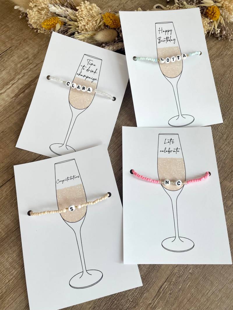 Armband Mit Karte - Sektglas Champagnerglas Champagner Sekt Personalisiertes Geschenk, Gastgeschenk von AtelierBalu