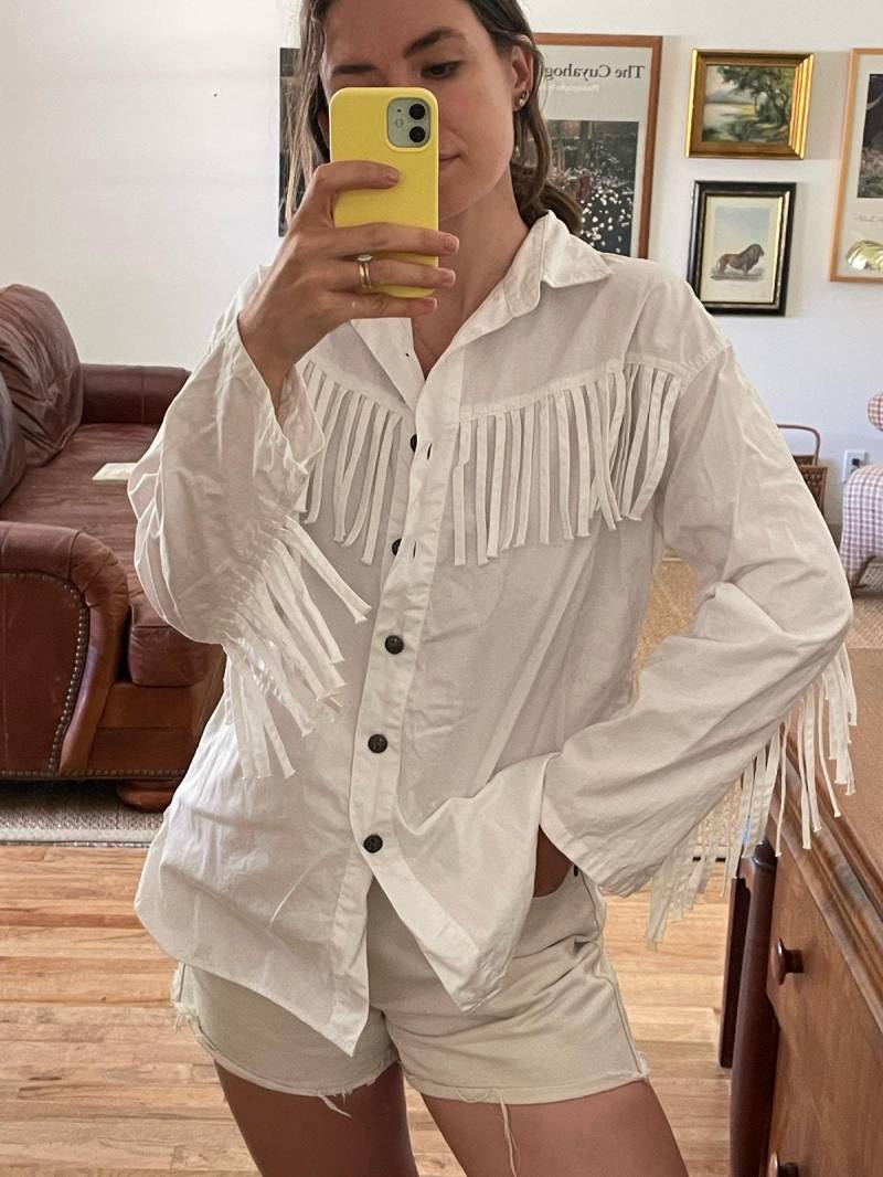 Vintage Weiß Baumwolle Fransen Oversize Button Down Vintage Weiß Baumwolle Fransen Oversize Button Down von AtelierBergez