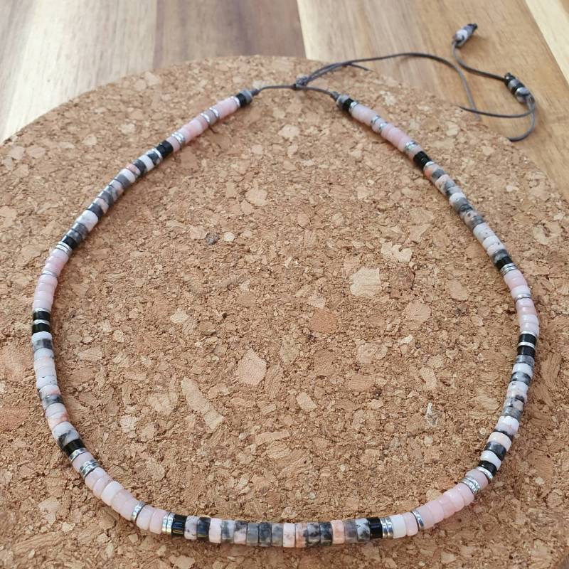 Rose Ras Hals Surf Modular Jaspis Zebra Opal Rosa Onyx Hämatit Platine Halskette Chic Akkumulation Elegant Graue Perlen Scheiben Heishi von AtelierCADEetPeeWee