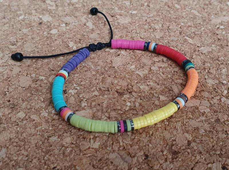 Surfer Armband Oder Knöchel Multicolor Vinyl Schallplatten 4 Mm Erwachsene Kind Regenbogen Lila Blau Grün Gelb Orange Rot Fuschia von AtelierCADEetPeeWee