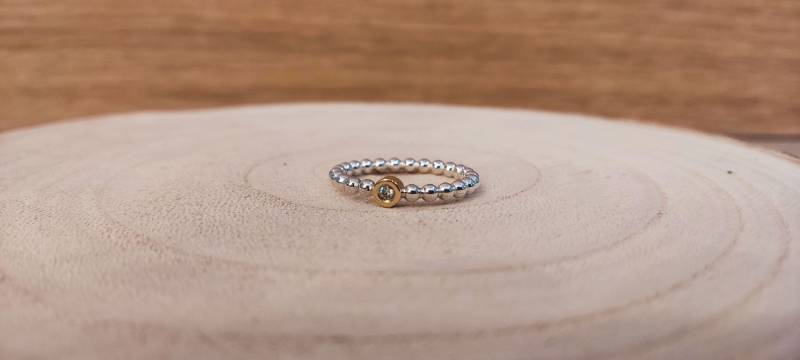 Filigraner Brillant Kugelring Aus 925Er Sterling Silber Und 750Er Gelbgold Fassung von AtelierCraftsandArts