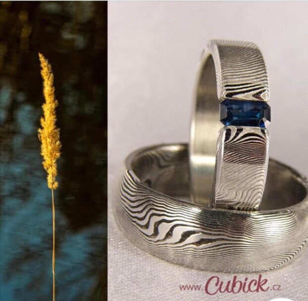 Indikubir - Paar Damast-Eheringe Mit Saphir von AtelierCubick