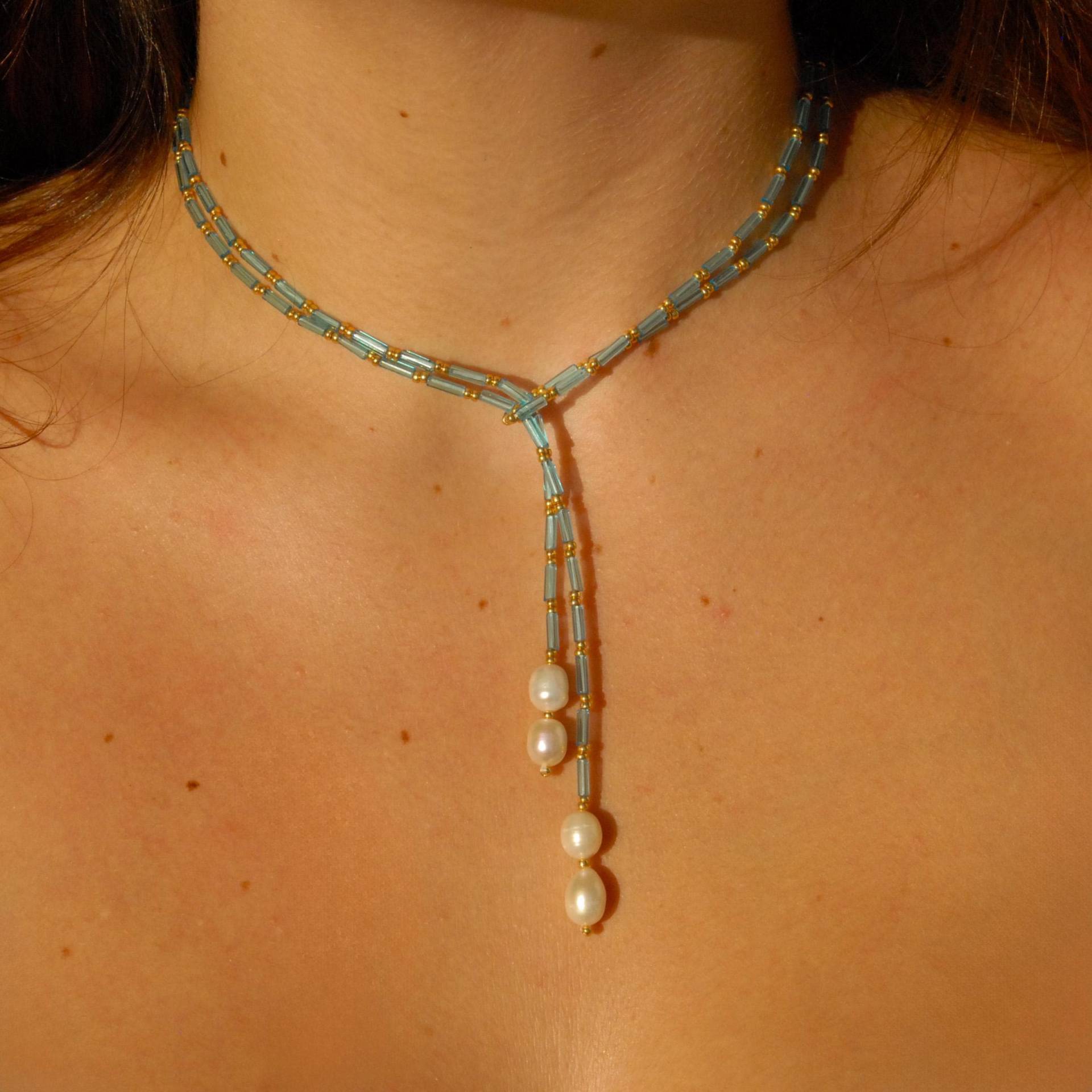 Eingefärbtes Collier Für Hauptteil Mit Herz-Perlen D'eau Douce | "Aigue-Marine" Eingefärbtes Collier Für Hauptteil Mit Herz-Perlen D'eau Douce | "Aigue-Marine" von AtelierDesPerlesShop