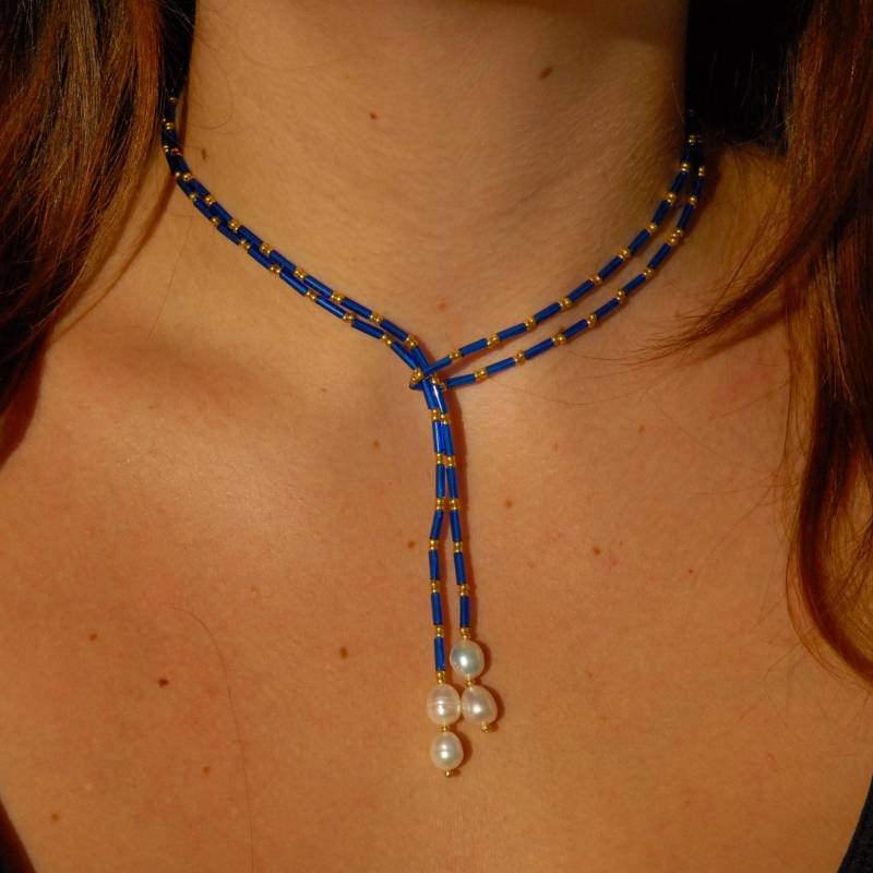 Handmade Wrap Perlen Halskette Mit Süßwasserperle | "Saphir" Handmade Wrap Perlen Halskette Mit Süßwasserperle | "Saphir" von AtelierDesPerlesShop