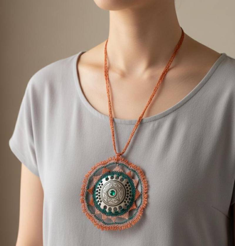 Gehäkelte Mandala-Kette Mit Silbernem Medaillon von AtelierEMINE