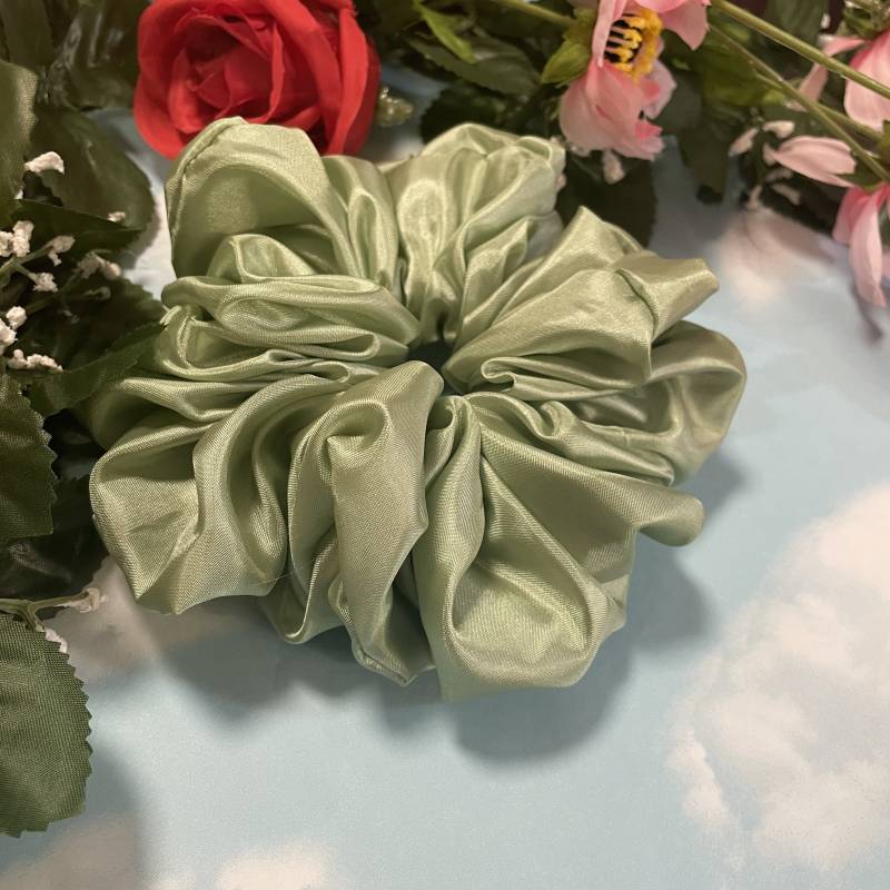 Sage Poly China Silk Scrunchie | Luxus Aus Polyester Seide Xl Handgefertigt in Den Usa Recycelt von AtelierEgg