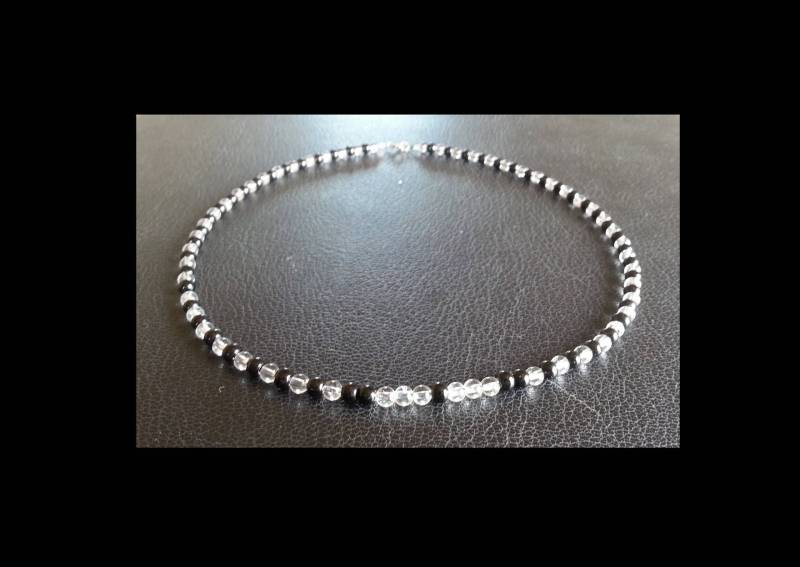 Quarzkette, Obsidian, Massiv Silber 925, Handgefertigt, Halbedelsteine, Länge 44, 5cm Quarzkette, Obsidian, Massiv Silber 925, Handgefertigt, Halbedelsteine, Länge 44, 5cm von AtelierEitri