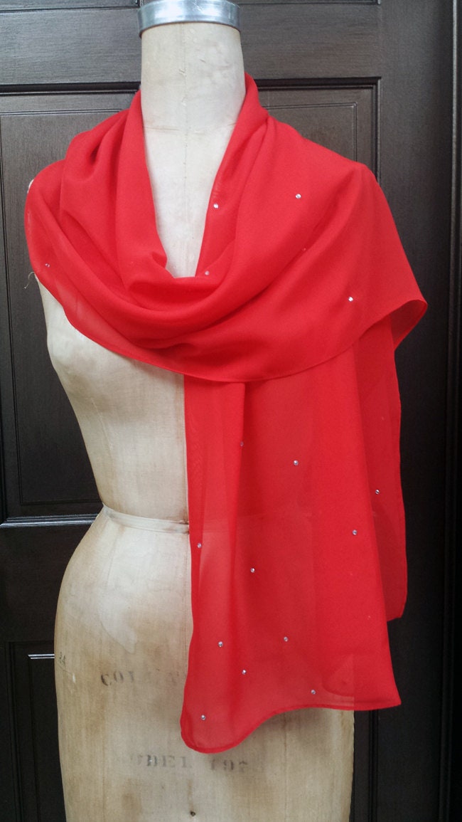 Roter Chiffon Schal Wickelschal Mit Strass Roter Chiffon Schal Wickelschal Mit Strass von AtelierFavorite
