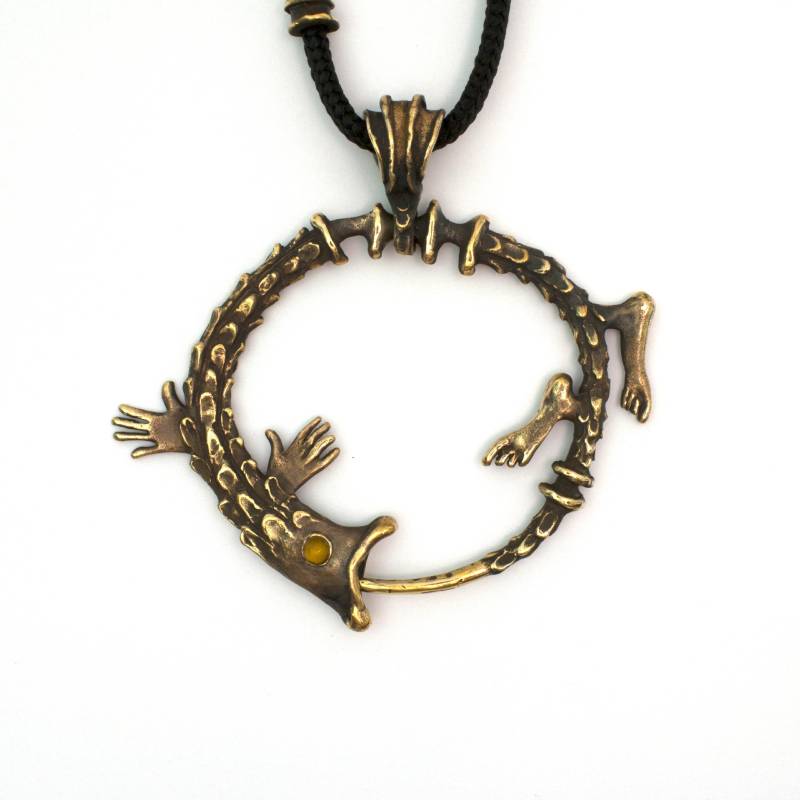 101 Ouroboros Schlange Bronze Anhänger Halskette Mit Gelber Chalcedon Von Vojtěška Vlèková von AtelierJaromira