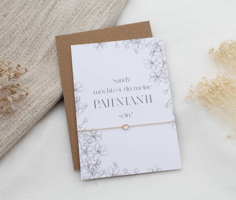 Patentante Fragen Armband Gravur Herz Karte Filigran Geschenkset Taufe Gold Rosegold Silber Freundin Postkarte Möchtest Du Meine Patin Sein Patentante Fragen Armband Gravur Herz Karte Filigran Geschenkset Taufe Gold Rosegold Silber Freundin Postkarte Möchtest Du Meine Patin Sein von AtelierLanea