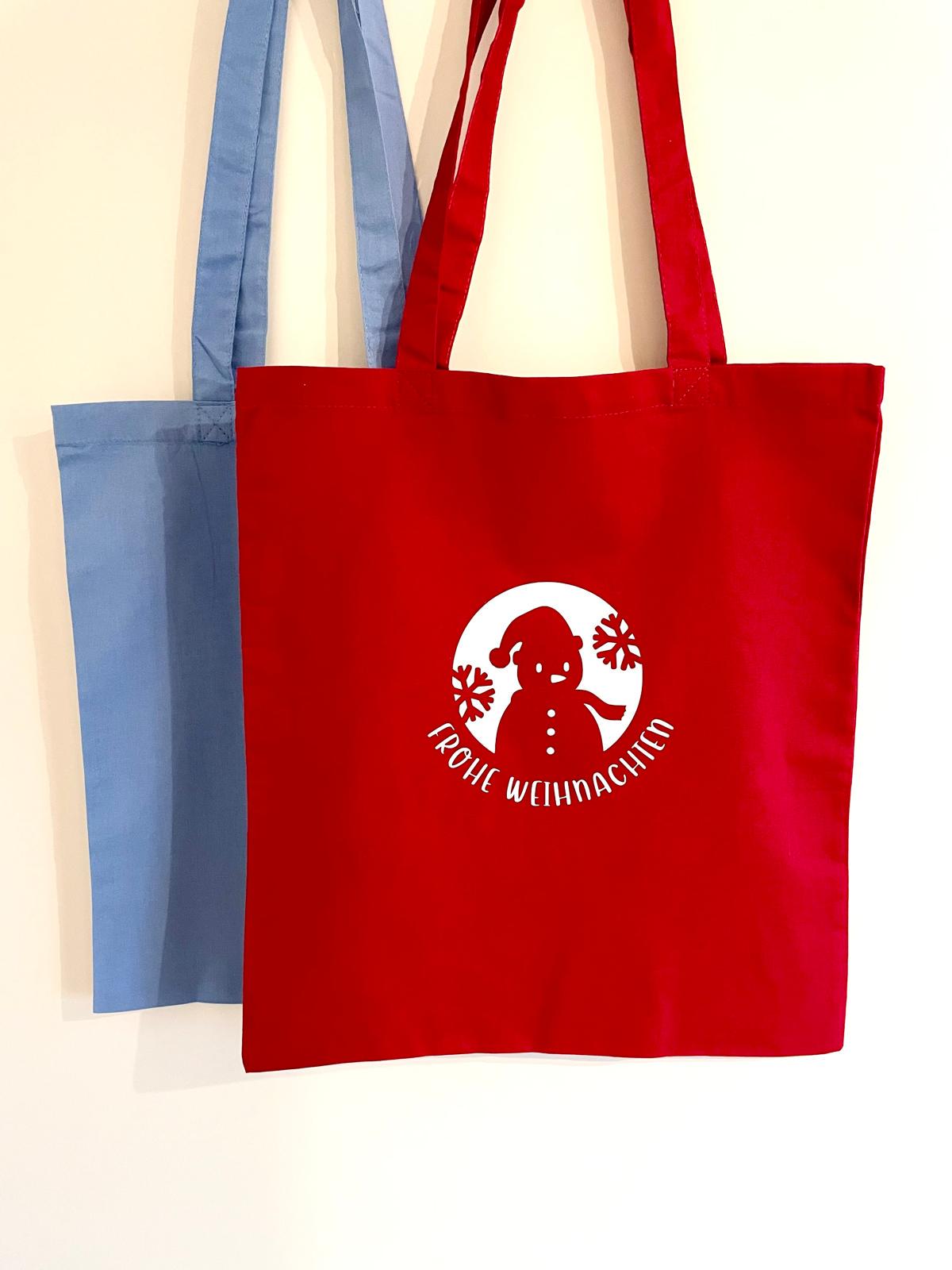 Schneemann Tragetasche Mit Frohe Weihnachten Spruch I Weihnachtlicher Beutel Schneeflocken Weihnachtsshopper Umhängetasche Geschenkbeutel von AtelierLarou