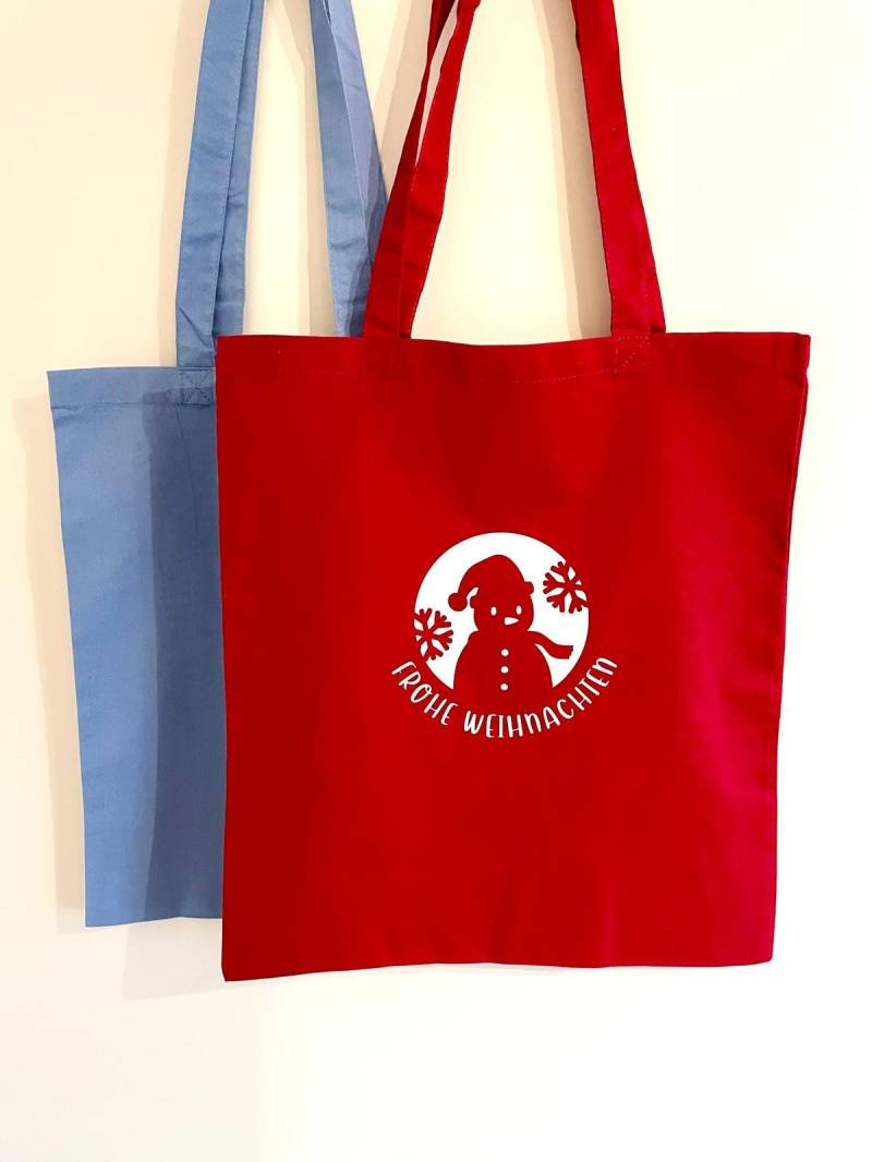 Schneemann Tragetasche Mit Frohe Weihnachten Spruch I Weihnachtlicher Beutel Schneeflocken Weihnachtsshopper Umhängetasche Geschenkbeutel von AtelierLarou