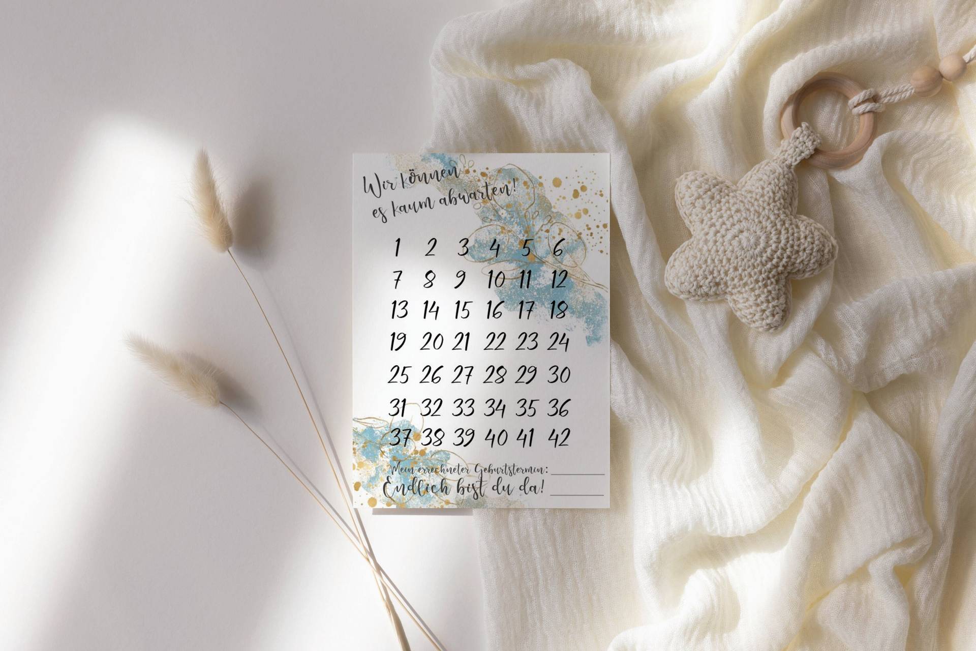 Print Baby Countdown, Karte , Brush Gold Blue, A5 Print Baby Countdown, Karte , Brush Gold Blue, A5 von AtelierManuAcikgoez