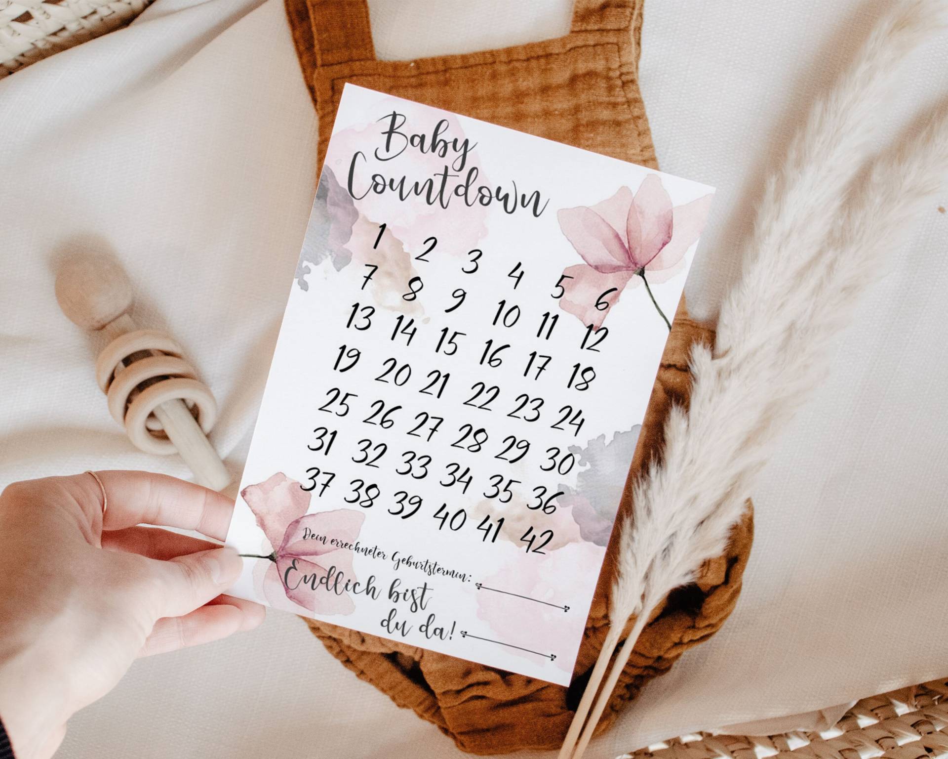 Print Baby Countdown, Karte , Flower, A5 Print Baby Countdown, Karte , Flower, A5 von AtelierManuAcikgoez