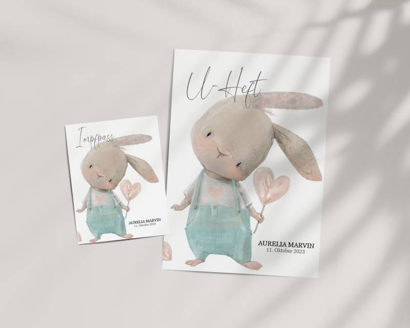 Set U-Heft Und Impfpass Hülle Aurelia Personalisiert, Umschlag, Motiv Hase von AtelierManuAcikgoez