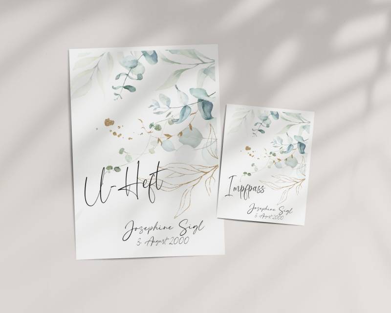 Set U-Heft Und Impfpass Hülle Josephine Personalisiert, Eukalyptus Schlicht Mit Gold von AtelierManuAcikgoez