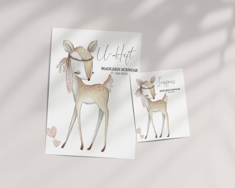 Set U-Heft Und Impfpass Hülle Madleen Personalisiert, Umschlag, Motiv Reh Boho von AtelierManuAcikgoez