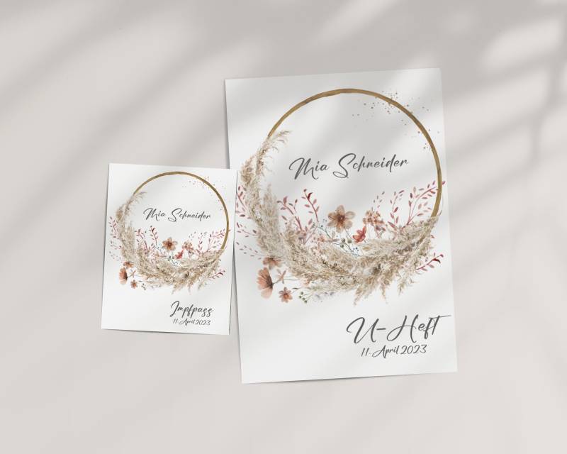 Set U-Heft Und Impfpass Hülle Mia, Boho Style, Umschlag, Trockenblumen von AtelierManuAcikgoez