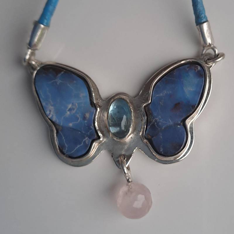 Opal Schmetterling Collier Mit Gem. | Boulder Aquamarin Und Rosenquarz Unikat in Sterlingsilber von AtelierMarxsen