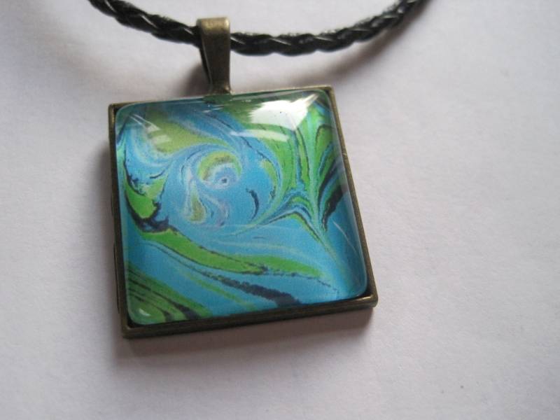 Cabochonschmuck Kette Motiv Marmor Blau-Grün von AtelierNaturundKunst