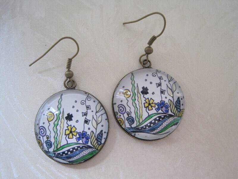 Cabochonschmuck Ohrringe Unterwassermotiv von AtelierNaturundKunst