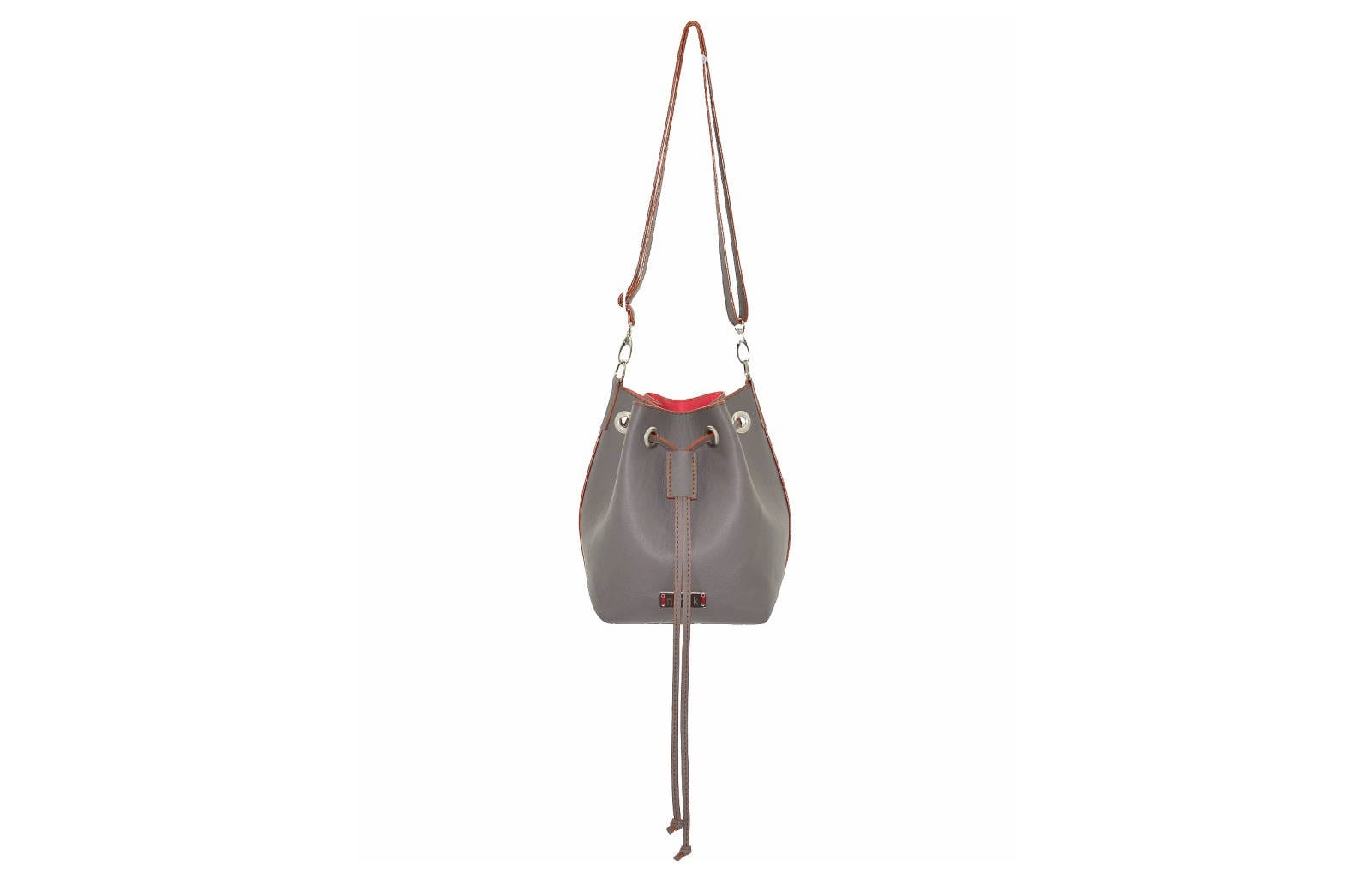 Ledertasche Grau Bucket Bag Umhängetasche Und Schultertasche Lederbeutel | Pinkes Lederfutter Damentasche Crossbody Bag von AtelierNinok