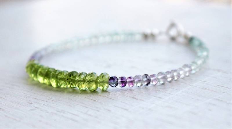 Peridot Armband Mit Fluorit in Silber, Schmuck, August Geburtsstein, Ombre Multi Edelstein Armband, Boho Geschenk von AtelierNymphea