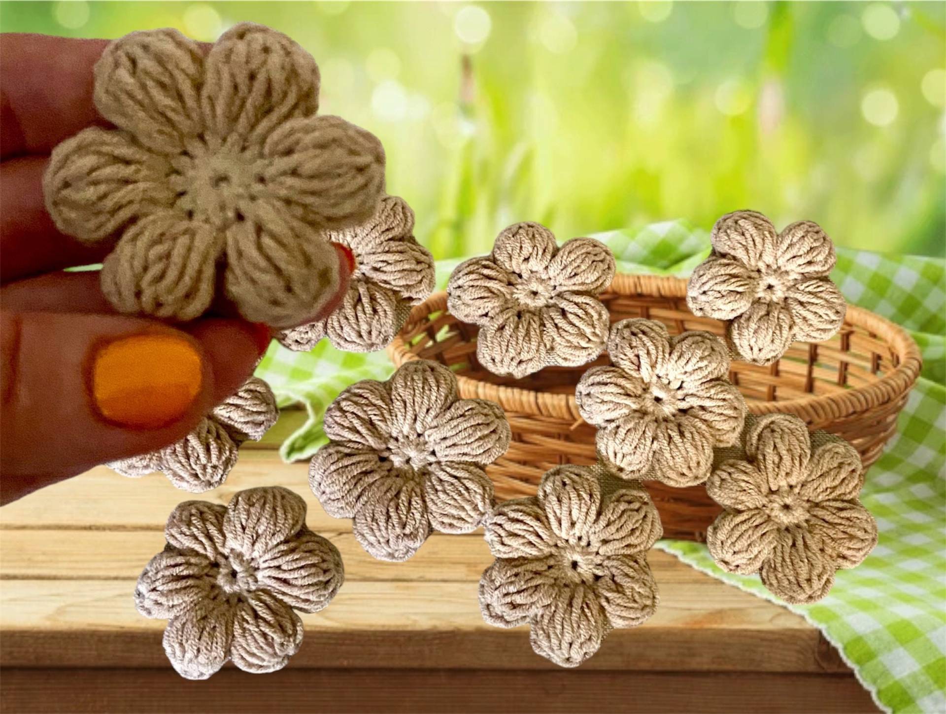 Set Von 10 Gehäkelten Blumen Gehäkelte Beige Blümchen Set Von 10 Gehäkelten Blumen Gehäkelte Beige Blümchen von AtelierRSembroidery