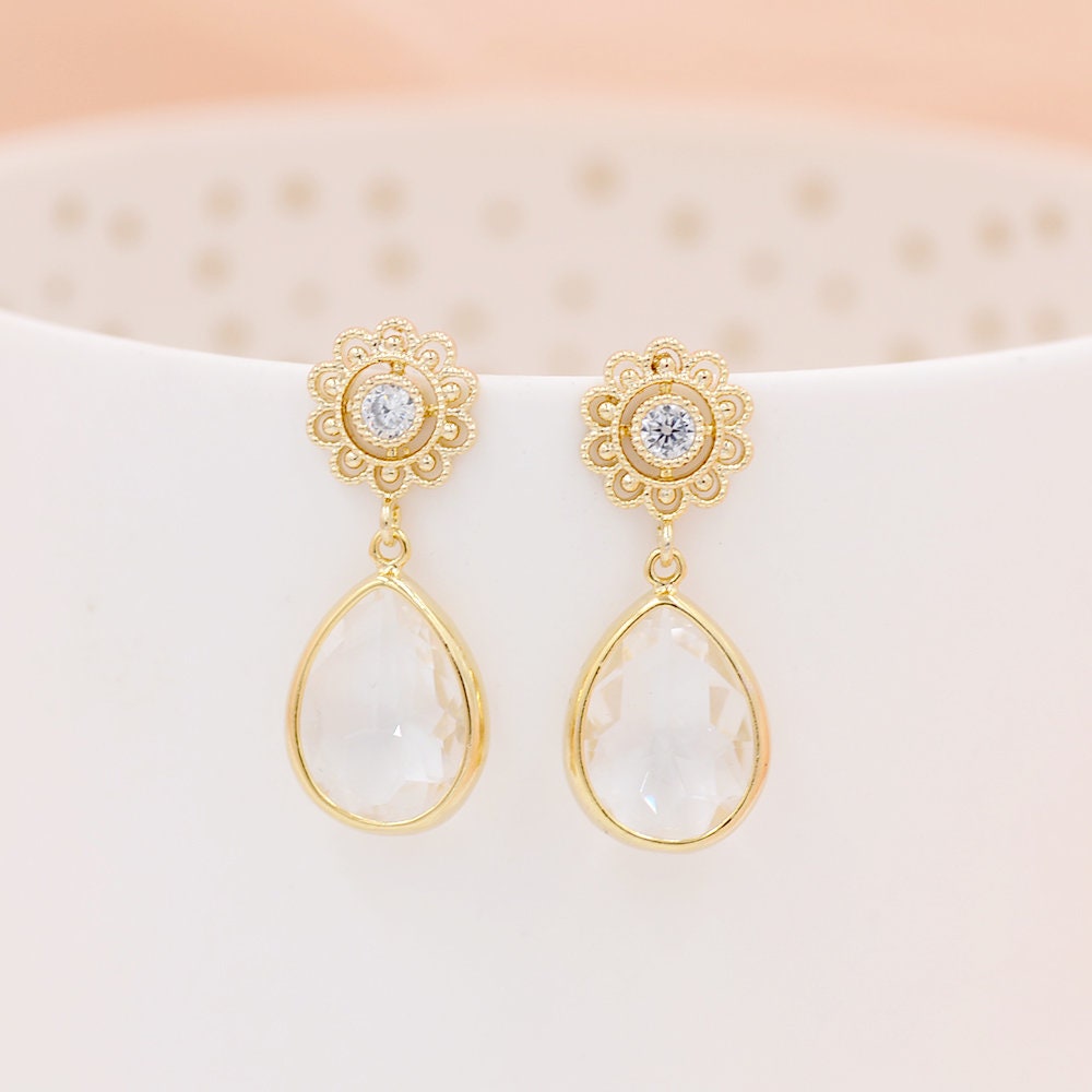 Verheiratete Ohrringe, Sibel, Ohrringe Blume Tropfen, Gold, Silberschmuck, Schmuck, Boho von AtelierSarahAime